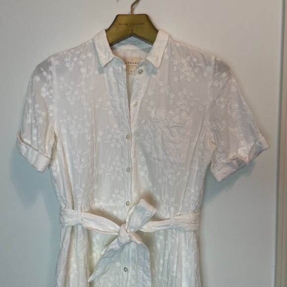 SEZANE Adele Floral Embroidered Eyelet Button Down Midi Shirt Dress \\ 38 (6) - Picture 3 of 9